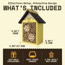 WildYard Bee House - Weather-Resistant Natural Wood Mason Bee Box for Power Pollinators - Simple Installation for Gardens - Pollinator House