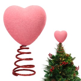 5 Inch Mini Valentine Day Hearts Tree Topper Flocked Tree Topper for Mini Trees Heart Decorations for Valentine's Day Party Holiday Ornament Home Decoration (Red)