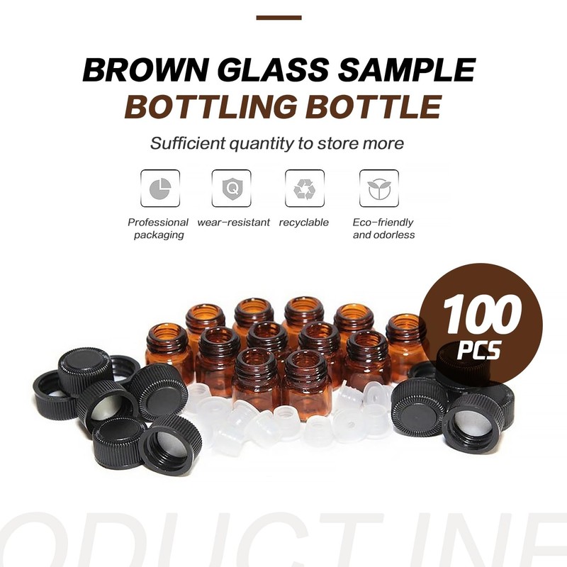 TOPWEL 100pcs (1/4 dram) 1ml Amber Glass Essential Oil Bottle