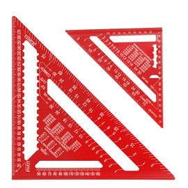 Beslands Rafter Square Metric 12 inch & 7 inch Set Square, Aluminum Carpenters Roofing Square, Woodwork Tool, Triangle Ruler(Red)