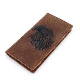 QIHEOS Leather Checkbook Cover Eagle Rodeo Wallet for Men Long Western Cowboy Wallet Men's Gift (Brown)