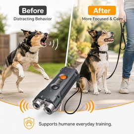 Ultrasonic Dog Training Device for Bark Control – Rechargeable Pet Trainer with LED Flashlight for Walks
