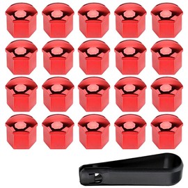 ETOPARS 20 Pieces 19mm Car Wheel Nut Cap Hex Tire Wheel Bolt Nut Cap Covers Tyre Screw Cap with Removal Tool Set Dust Proof Protector Red