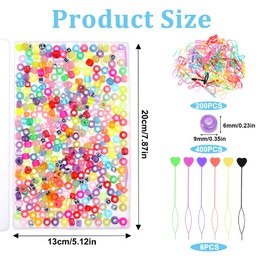 Qianyu 606 PCS Rainbow Hair Beads Set for Braids Including 400pcs Hair Beads 200 PCS Elastic Rubber Bands 6PCS Quick Beader Cute Women Girls Hair Braids Keychains Decorations Accessories