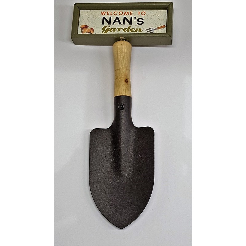 "Welcome to Granny's garden" hanging shovel sign