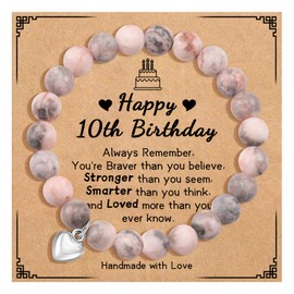 VGWON Happy 10th Birthday Bracelet for Her, 10 Year Old Matching Heart Birthday Gifts for Daughter Granddaughter Niece Sister Friends