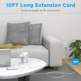 USB C Power Strip Tower, AiJoy Surge Protector Power Strip with 12 AC Outlet and 4 USB Ports(1 USB C), 10 Feet Extension Cord, USB Charging Station with Surge Protection, for Home Office Dorm