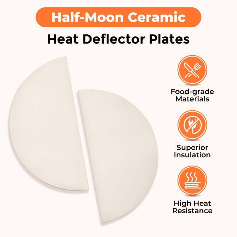19.8'' Half-Moon Ceramic Heat Deflector Plates for Kamado Joe Accessories