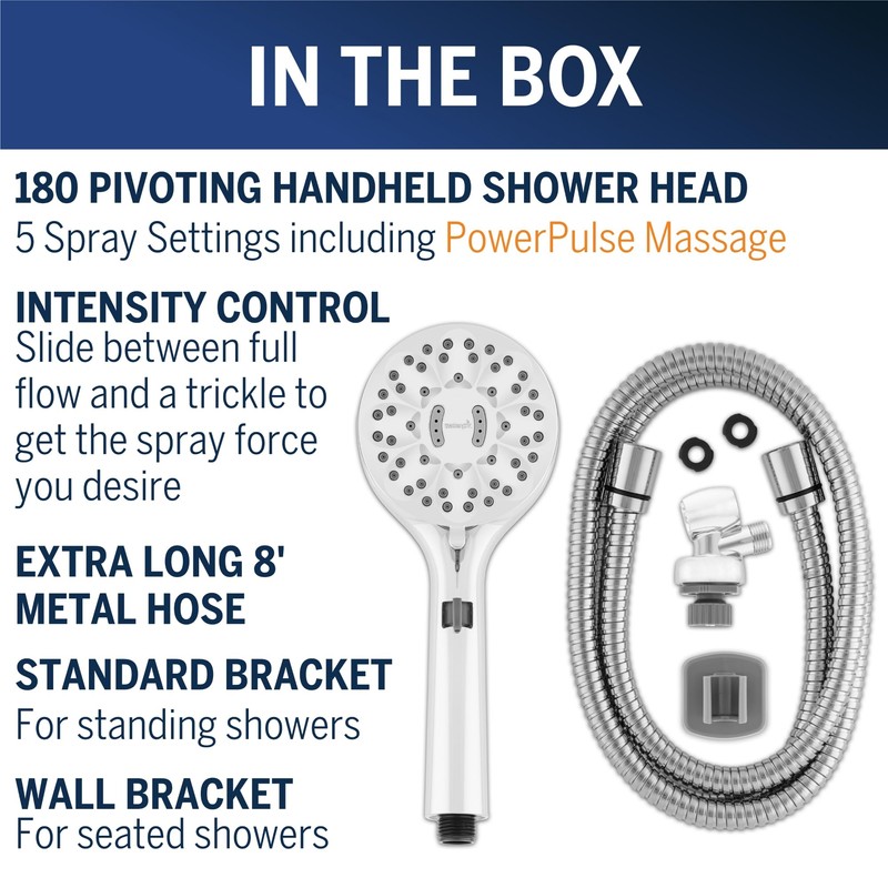Waterpik ShowerCare Pivoting Hand Held Shower Head, Chrome - Five