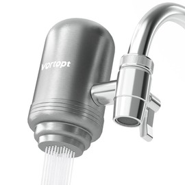 Vortopt Stainless Steel Faucet Water Filter for Sink - 500 Gallons Water Purifier for Faucet - Mount Tap Water Filtration System for Kitchen,Tub,Reduces Lead, Chlorine and Bad Taste,T2(1 Filter) - Color: silver