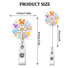 Cute Sunflower Badge Reel, Always Be Kind Badge Reels Retractable Work Badge Holder with Retractable Clip Cute Floral Badge Clip, Funny ID Card Holder for Nurse, Doctor, Teacher, Office Worker