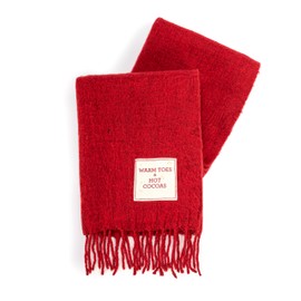 DEMDACO Here Comes Santa Claus Holiday Red, White 50 x 60 Inch Ultra Soft Polyester Festive, Warm and Snuggly, Christmas Fringed Throw Blanket, Warm Toes & Hot Cocoa