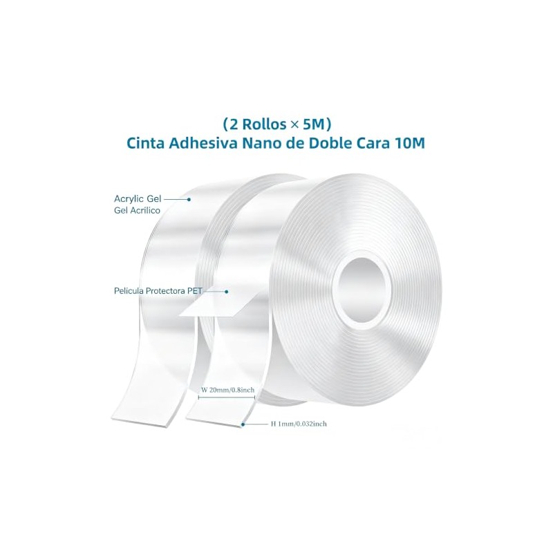 Reutilizable Nano Tape de 5M, 2 rollos Nano Cinta Doble
