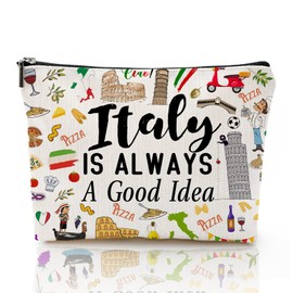 Odebyata Italy Travel Makeup Bag, Italy Travel Souvenir Gift Cosmetic Bag for Travelers Besties Girls Friends Travel Lovers, Large Linen Toiletry Organizer Zipper Bag for Daily Use (Italy)