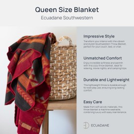 Ecuadane Southwestern Throw Blanket for Couch, Sofa, Bed, Soft, Plush, Cozy, Warm, Lightweight, Boho, Bohemian, Western Style (Corazon Wildfire, Queen 93x82 inches)