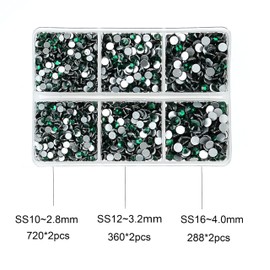 Jollin 4824pcs Flat Back Glass Nail Art Rhinestone Pendants 6 Sizes SS6~SS30 Dark Green