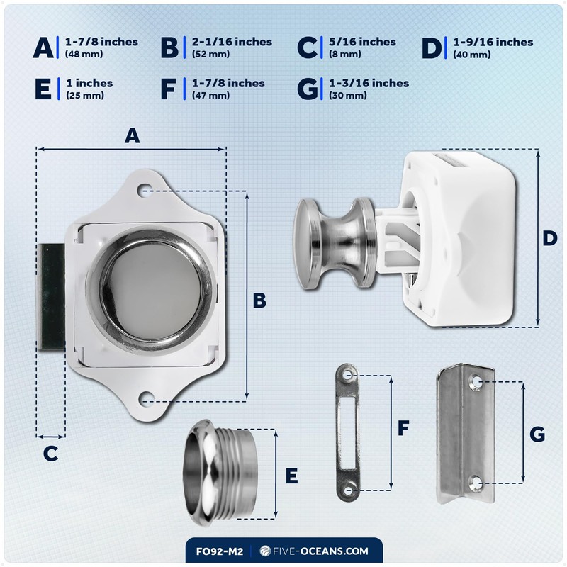 Five Oceans 2-Pack Polished Stainless Steel Keyless Push Button Latch,
