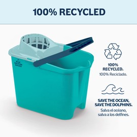 Blue Dolphin – 100% Recycled Mop Bucket, Mop Bucket with Drainer, Floor Cleaning, Ergonomic Handle, Capacity 14L, Scrub Bucket, Robust, Sustainable, Household Cleaning