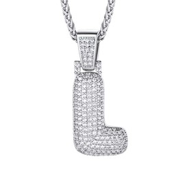 Richsteel Silver Letter L Bubble Initial Iced Pendant Mens Cubic Zirconia Necklace