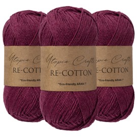 Utopia Crafts Re-Cotton Knitting Yarn 3X 100g (Raspbery Red)