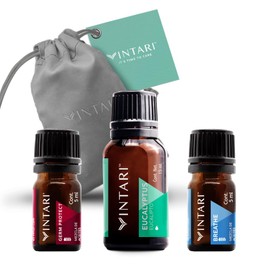 Vintari Air Force 1 | Kit de 3 Aceites Esenciales para ayudar tu Respiración: Breathe, Eucalipto y Germ Protect | Incluye Bolsita de Regalo