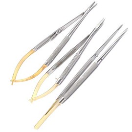 PRECISE CANADA Premium Grade Stainless Set of 3 Castroviejo Micro Scissors Needle Holder Straight Plus Micro Forceps Dental Eye Instruments