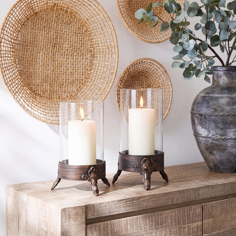 Singhoow Set of 2 Hurricane Glass Candle Holders, Glass Dome