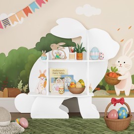 Curipeer Bunny Kids Bookshelf, Toddler Bookshelf for Kids, Baby Montessori Bookshelf and Toy Storage, Wooden Kids Bookcase, Book Shelf for Kids Rooms, Nursery, Bedroom, Playroom, White