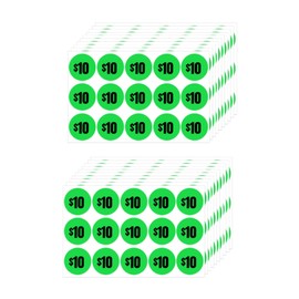 Mobiusea Creation 300pcs $10 Price Stickers | 10 Dollar Price Tags Labels | Bright Green Color with Black Text | 1" in Diameter | Preprinted Price Labels | Garage Sale Stickers