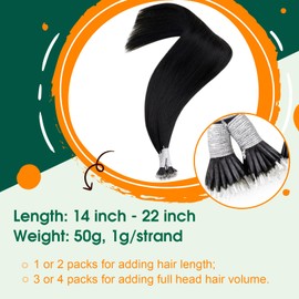 Easyouth Black Nano Human Hair Extensions Nano Ring Black Hair Extensions Remy Human Hair Extensions Nano Beads Black Nano Tip Real Hair Extensions Black Nano Rings Hair Extensions 18inch 50g/50s