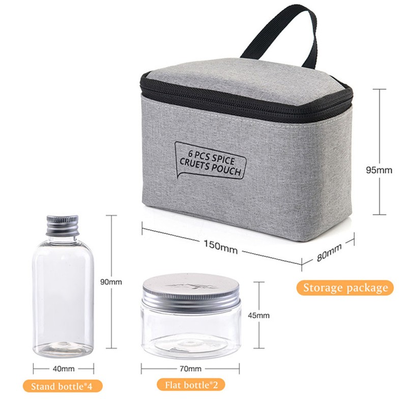 6PCS Condiment Bottles Set Portable Spice Bottles with Carrying Bag