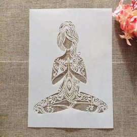 TIAMECH A4 Reusable Yoga Girl Stencil for Painting - Mandala Praying Girl Layering Template, DIY Wall Art, Wood Furniture, Scrapbook & Crafts (8.3x11.7inch)