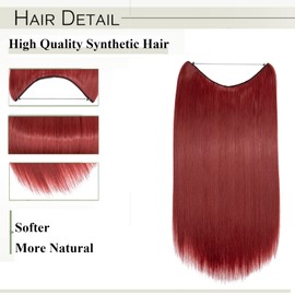 SEGO Secret Hair Extensions, 1 Weft Hair Extensions, Synthetic Hairpiece with Invisible Wire, Invisible Straight, 20 Inches-90 g, Dark Red, 50 cm