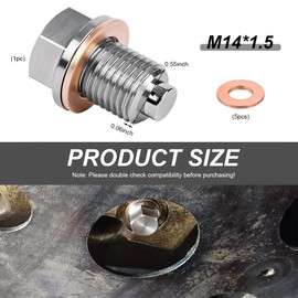 SHMZK M14×1.5 Magnetic Oil Drain Plug, Aluminum Sump Drain Nut Bolt with 5 Copper Crush Washer, Leak-Proof Engine Magnetic Oil Drain Plug for Most Vehicles, Car Accessories