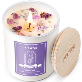 AOOVOO Lavender Scented Candles for Women - Aromatherapy Candle with Crystals Inside, 10oz Soy Candles for Home Scented, Birthday Gifts Christmas Candle for Women Mom