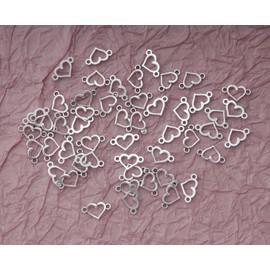 Ruwado 50 Pcs Small Hollow Heart Jewelry Making Kits with 2 Hole Cute 1.5 x 0.8 cm for Women DIY Crafting Beading Necklace Bracelet Keychain Key Rings (Silver)