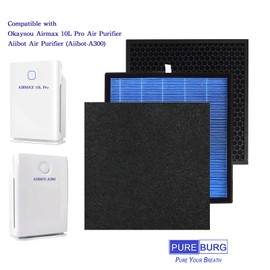 PUREBURG Replacement Filter Set Compatible with Okaysou Airmax 10L Pro & Aiibot Aiibot-A300 SimPure HP3-A Air Purifier,2-Pack H13 HEPA 4-Stage Filtration Air Clean