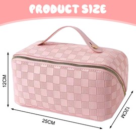 EDLMKM Makeup Bag, Large Capacity Travel Cosmetic Bag, Portable Makeup Organiser Toiletry Bags, Travel Essentials Wash Bags with Handle and Compartments for Women Girls (Pink)