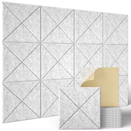 Sonicism 12 Pack X-Lined Acoustic Panels with Self-Adhesive, 12" X 12" X 0.4" Sound Proof Foam Panels, Decorative Soundproof Wall Panels, Sound Absorbing Tile for Home & Offices, Silver Gray