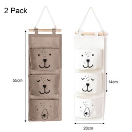 2 pcs Wand Hängen Tasche,Hängender Organizer mit 3 Taschen,Hängende Tasche für Kinder,Badezimmer Hängende Tasche,Baby hängende Tasche,Stoff hängende Tasche,Faltbare Hängetasche(weiß grau)