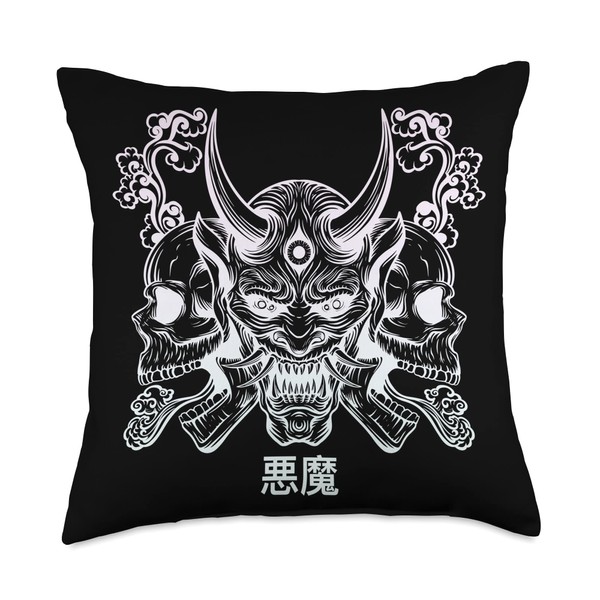 Hannya Oni Mask/ Japan Anime, Demon Warrior Mask, Throw Pillow