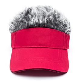 Men's Novelty Spiked Hair Visor Sun Funny Golf Hats Fake Wig Peaked Adjustable Baseball Caps Red Grey