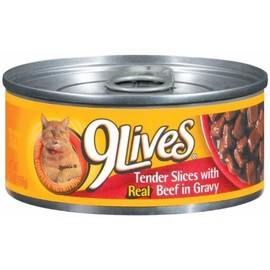 9Lives 5.5 Oz Real Beef in Gravy Canned Cat Food Sold in Packs of 24