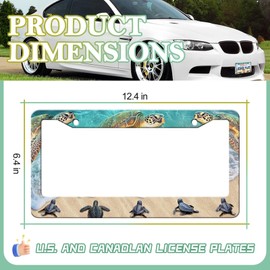 Sea Turtle License Plate Frames - 2 Pack Beach Ocean Vacation Stainless Steel License Plate Holder,Rust-Proof Waterproof Car Decorative Tag Frames with Screws Fasteners Caps
