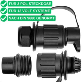 3 Pin Adapter Plug, 1 Piece, Hard Plastic Housing, 3 Pin Plug Standardised According to DIN 9680, with Blade Connector and Sealing Ring, Plug Connection for 12 V Systems, 3 Pin Plug Tractor,