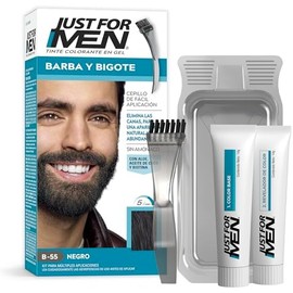 Just For Men Tinte Colorante en Gel para Barba y Bigote, Color Negro B55, Sin Amoníaco, Con Cepillo De Fácil Aplicación, 66ml