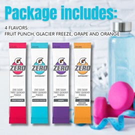 Gatorade G Zero Powder 4 Flavor Variety Pack – 10 Each of Fruit Punch, Orange, Grape, and Glacier Freeze Packaged by The Hungry Gorilla