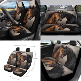 Wanyint Brown Black Horse 15 PCS Car Seat Cover Full Set, Front Back Seats Cover Steering Wheel Covers Auto Seatbelt Pads Cup Coaster Trash Can Air Vent Holder Rear View Mirror Cover Coasters Keychain