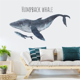 SMAOSTORE Wall Sticker, Whale, Large Humpback Whale Sea Life Sticker, Stylish, Children, Room, Bedroom, Study Room, Living Room, Bedroom, Background, Waterproof, Removable Wall Sticker, Wallpaper