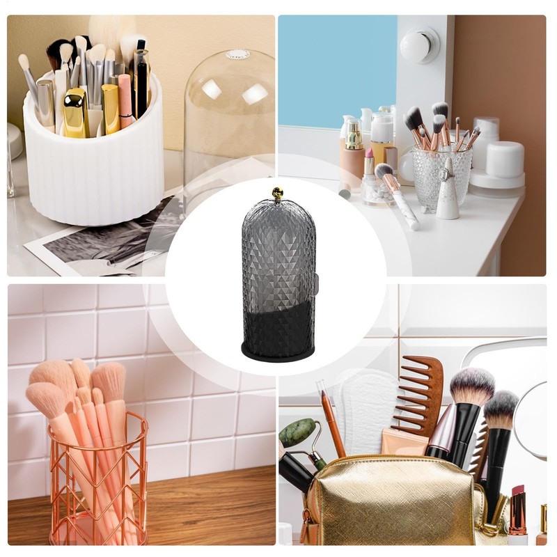 Makeup Brush Holder Organizer with Lid - 360°Rotating Waterproof Cosmetic